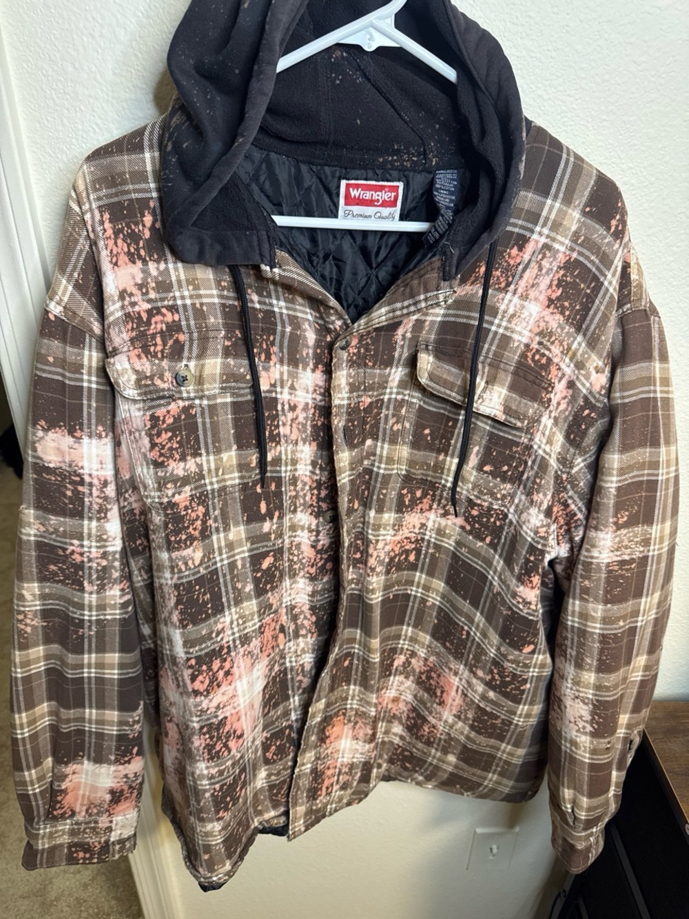 Custom upcycled wrangler retro jacket with the insulation inside